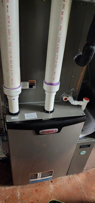 Performed scheduled maintenance on Lennox furnace system per Worry Free Service Agreement. Inspected interior components including circuit boards, wiring harnesses, and electrical connections to confirm normal operating condition. Examined PVC ventilation piping and condensate drain line; all connections secure with proper primer application at joints.
