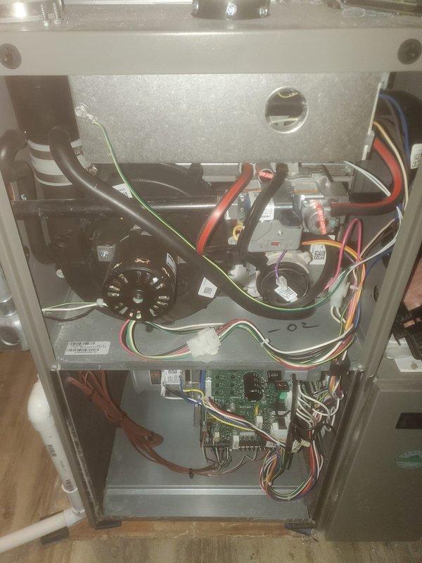 Completed routine maintenance on Lennox furnace under Worry Free Service Agreement. Performed comprehensive inspection of internal components including blower motor, circuit board, and electrical wiring. Verified proper operation of all systems with front panel removed to access critical components.