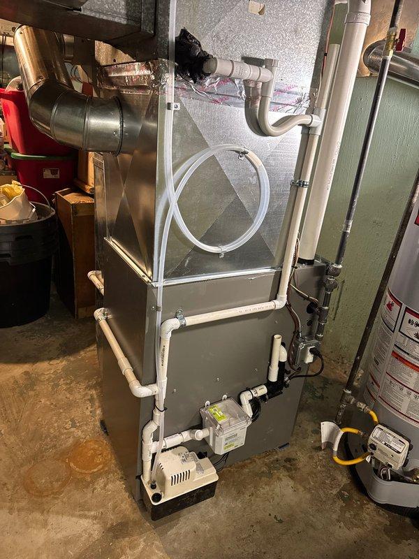 Successfully installed new Lennox furnace with proper ventilation and drainage systems, including PVC exhaust/intake piping and condensate pump. Relocated existing thermostat and integrated the system with the customer's Carrier humidifier unit for optimal home comfort.