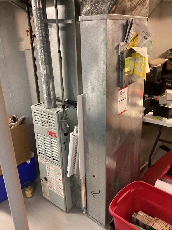 Conducted evaluation of Bryant HVAC system and confirmed crack in heat exchanger sections 1-2 as suspected in original quote (CQ #03765-01). System is installed in basement utility area with standard ductwork configuration. Recommended complete replacement due to safety concerns and potential carbon monoxide hazards associated with compromised heat exchanger integrity.