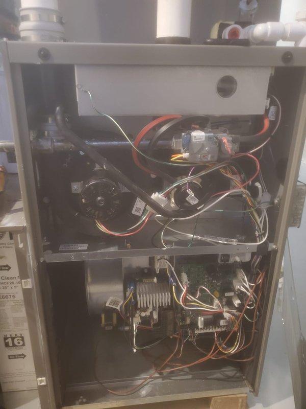 Performed scheduled maintenance on dual HVAC system per Worry Free Service Agreement. Inspected interior components including circuit boards, wiring connections, and blower motor assembly. All electrical connections were verified secure, and system was confirmed to be operating within normal parameters.