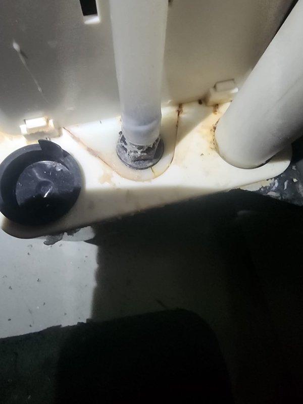 Performed scheduled Furnace Maintenance under Worry Free Service Agreement. Inspected condensate drain system, identifying mineral buildup and water staining around the drain assembly. Documented corrosion at pipe connections with visible yellowish-brown staining that requires monitoring on next service visit.