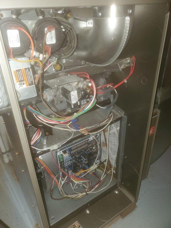 Completed furnace maintenance service on Bryant heating system. Performed comprehensive inspection of all internal components including circuit board, pressure switches, wiring connections, and gas line. All components were found to be in normal working condition with no visible damage or corrosion issues detected.