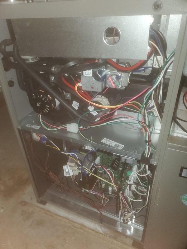 Performed annual maintenance on 1-year-old furnace system under prepaid maintenance agreement. Completed comprehensive inspection of electrical components including circuit board, wiring connections, and blower assembly. System is functioning within normal parameters with all components in good working condition; no issues identified during the service.