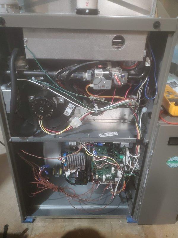 Completed scheduled furnace maintenance on a Lennox HVAC system. Opened unit to inspect and test internal components including circuit boards, blower assembly, and electrical connections. System was properly reassembled and confirmed to be operating within manufacturer specifications.