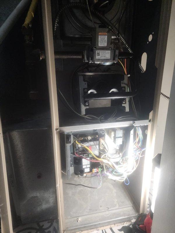 Performed scheduled furnace maintenance on Lennox Merit Series unit between 1-3pm. Conducted thorough inspection of control board, wiring connections, and blower assembly. All components found to be in proper working order with no issues detected.