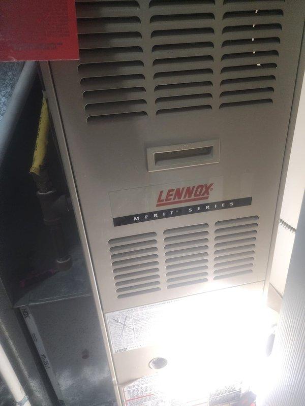 Performed scheduled furnace maintenance on Lennox Merit Series unit between 1-3pm. Conducted thorough inspection of control board, wiring connections, and blower assembly. All components found to be in proper working order with no issues detected.