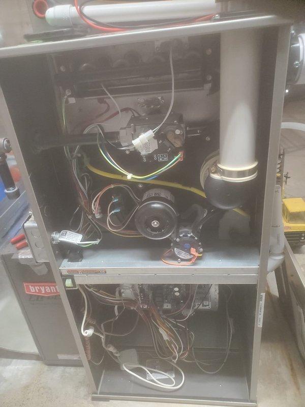 Completed scheduled prepaid maintenance on two Bryant HVAC systems. Performed comprehensive inspection of both furnace units, including examination of internal components (wiring, control boards, blower motor, PVC venting pipes). All systems functioning properly with no issues identified.