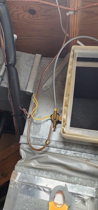 Completed routine furnace maintenance service, inspecting copper refrigerant lines, electrical connections, and system components. Examined junction boxes and verified proper installation of supply lines and conduits. System is functioning within normal parameters after service.