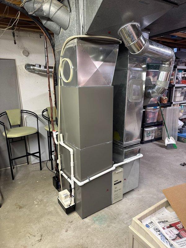 Successfully installed new Lennox air conditioner with relocation to the left of electrical box. Completed PVC drainage system installation with condensate pump and properly connected refrigerant lines. Customer financed through Michigan Saves program with all documentation processed.