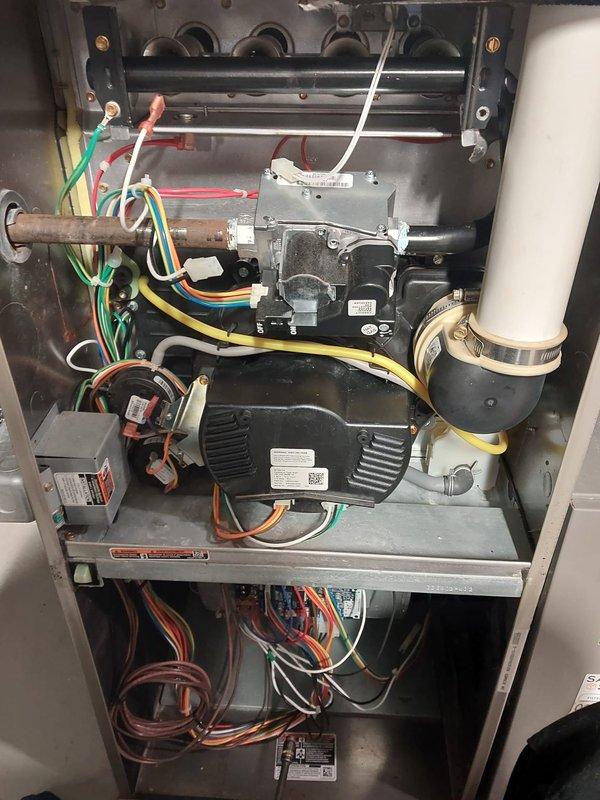 Performed routine maintenance on Bryant furnace per Worry Free Service Agreement. Inspected interior components including blower motor, gas valve assembly, heat exchanger, and electrical connections. All systems functioning properly with no issues identified.