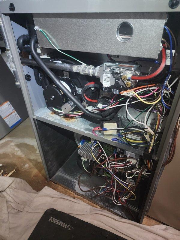 Performed scheduled maintenance on two Lennox furnace systems. Inspected interior components including circuit board, wiring connections, and ventilation system. Systems were found to be in good working condition with no visible damage or issues requiring repair.