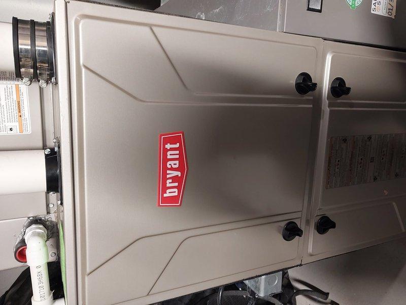 Performed furnace maintenance on Bryant heating system per Worry Free Service Agreement. Inspected unit for proper operation, including connections to ductwork and condensate drainage system. Visual inspection confirmed system is in good working condition with no visible damage or abnormalities.