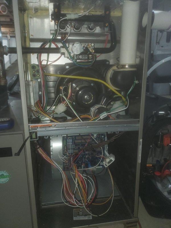 Performed scheduled maintenance on Bryant furnace system under Worry Free Service Agreement. Inspected and cleaned all internal components including blower motor assembly, control board, and wiring connections. System is functioning properly with all safety controls verified and operational.