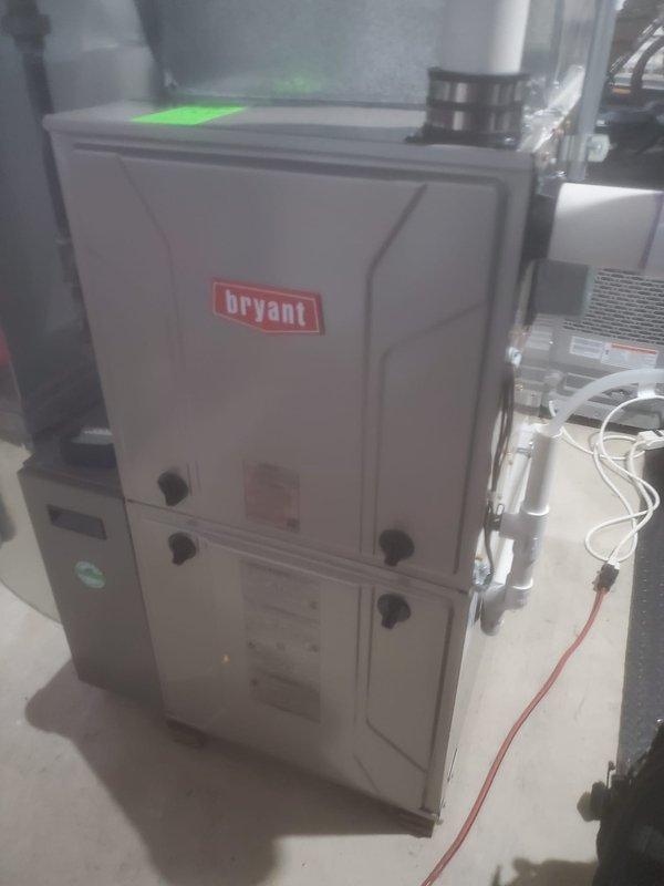 Performed scheduled maintenance on Bryant furnace system under Worry Free Service Agreement. Inspected and cleaned all internal components including blower motor assembly, control board, and wiring connections. System is functioning properly with all safety controls verified and operational.