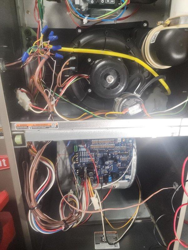 Responded to Bryant furnace lockout with error code #14. Inspected internal components including blower motor assembly, wiring connections, and control board. Diagnosed and resolved issue causing system lockout, restoring normal operation to the unit.