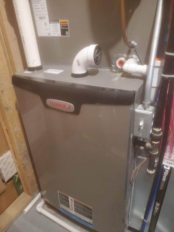 Performed scheduled preventive maintenance on Lennox furnace system. Completed comprehensive inspection of all internal components including motor, wiring connections, and ventilation system. Unit is functioning properly with no issues identified; all PVC venting properly secured and system ready for heating season.