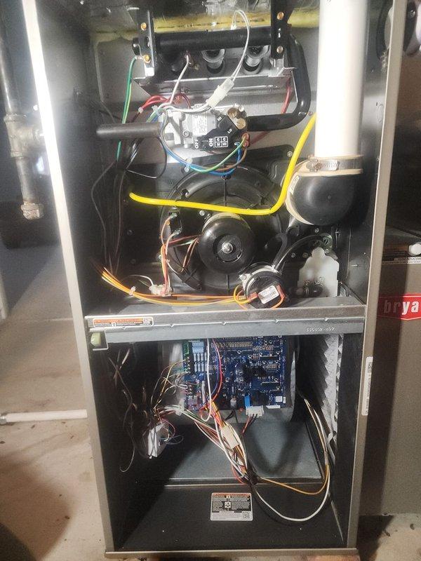 Performed scheduled maintenance on two HVAC systems and one tankless water heater under Worry Free Service Agreement. Inspected Bryant furnace system components including blower assembly, control board, and electrical connections. All systems were thoroughly cleaned, tested, and verified to be operating within manufacturer specifications.