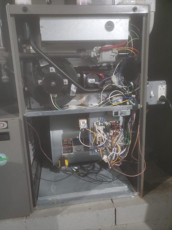 # HVAC Maintenance Service Summary

Completed scheduled Worry Free Service Agreement heating maintenance on residential Lennox furnace system. Performed comprehensive inspection of all internal components including blower motor assembly, electrical connections, control board, and safety systems. Verified proper operation of all wiring harnesses, terminals, and color-coded electrical connections throughout the unit. Inspected PVC venting system and flexible ductwork connections. All components found to be in operational condition with no immediate repairs required. Unit tested and left in proper working order.