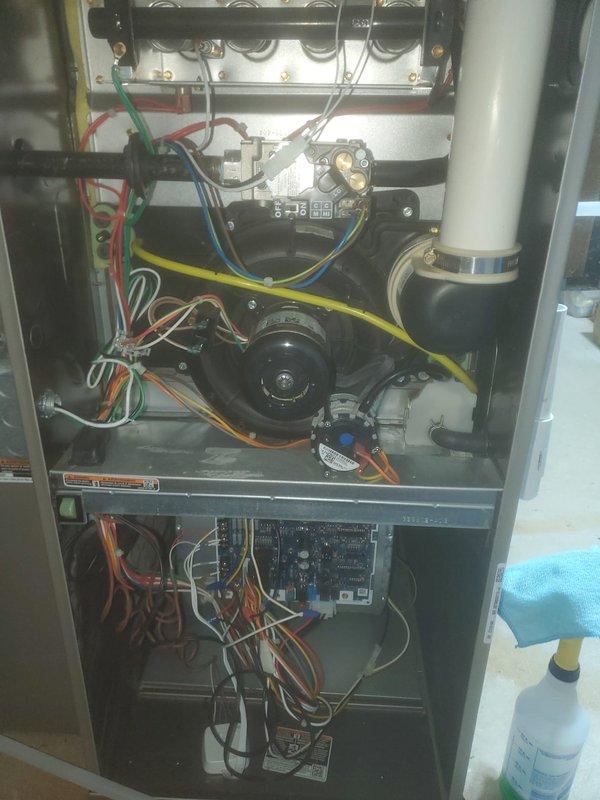 Completed scheduled preventative maintenance on Bryant residential gas furnace system. Performed comprehensive inspection of all major components including blower motor assembly, gas valve, electrical connections, control board, and condensate drainage system. Verified proper operation of all safety controls and electrical terminations, confirmed unit functionality, and documented equipment condition with photographic records.