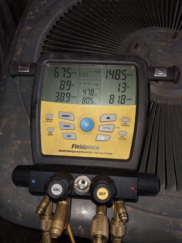 # HVAC Maintenance Service Completed

Performed comprehensive preventive maintenance on two residential air conditioning systems, both over 10 years old. Conducted thorough system diagnostics using calibrated refrigerant manifold gauges to measure operating pressures, temperatures, superheat, and subcooling values on both units. All refrigerant charge levels were verified and found to be within manufacturer specifications. System performance parameters including suction pressure, discharge pressure, superheat (8.05°F), and saturation temperatures were recorded and analyzed to ensure optimal cooling efficiency. Both outdoor condensing units showed signs of age-related wear but were functioning properly with no immediate service needs identified beyond routine maintenance.
