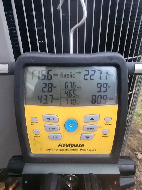 Responded to AC no-start callback. Inspected thermostat wiring and connections, verified proper terminal hookup of R, G, and W wires. Tested system operation using refrigerant manifold gauge, confirmed proper temperature differential across evaporator coil with readings showing normal operating parameters. Unit now starting and cooling properly.