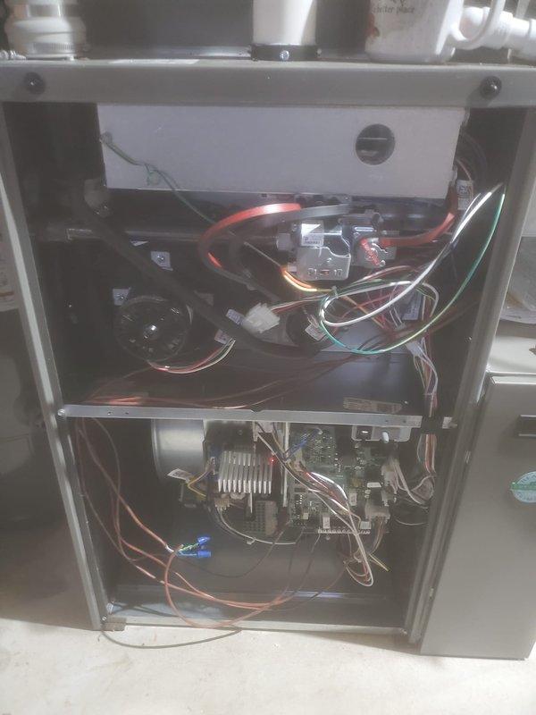 Completed routine preventive maintenance on 1.5-year-old Lennox furnace system located in basement as part of Worry Free Service Agreement. Performed comprehensive tune-up including inspection of blower motors, electrical connections, control boards, heat exchanger, and all wiring harnesses. All components operating within normal parameters with no issues identified.