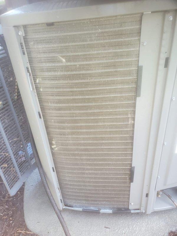 Completed preventative maintenance tune-up on residential cooling system. System was operating properly upon arrival. Inspected outdoor condenser unit including coil condition, electrical connections, and refrigerant lines. Condenser coil showed moderate dust and dirt accumulation on fins but airflow remained adequate. Verified compressor operation, checked all electrical wiring connections including capacitor leads, and inspected copper refrigerant line connections for proper insulation and potential leaks. All components functioning within normal parameters. System left in proper working condition.