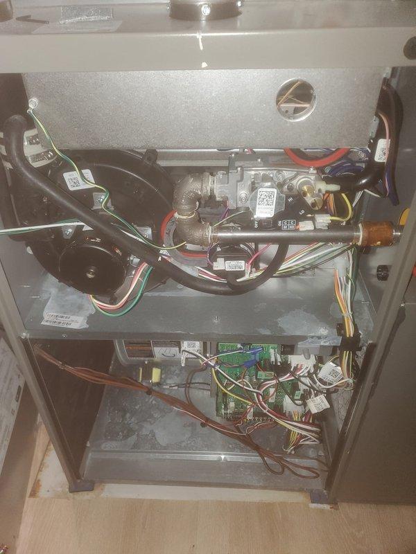 Completed scheduled preventive maintenance on Lennox residential furnace system. Performed comprehensive inspection of all internal components including gas valve assembly, heat exchanger, burner assembly, blower motor, and control board. Verified proper operation of all electrical connections, safety controls, and thermostat communication. Cleaned burners, checked and adjusted gas pressure, inspected flue piping and condensate drainage system. All components operating within manufacturer specifications with no deficiencies noted. System tested and confirmed functioning properly.