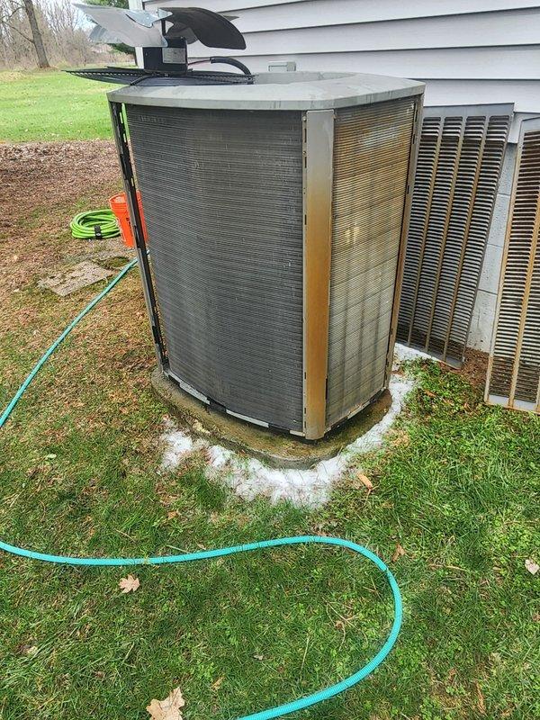 Completed scheduled A/C maintenance on residential cooling system. Performed comprehensive inspection of outdoor condensing unit, verified proper electrical connections, and assessed overall system condition. Unit operating within normal parameters with no immediate service concerns identified.