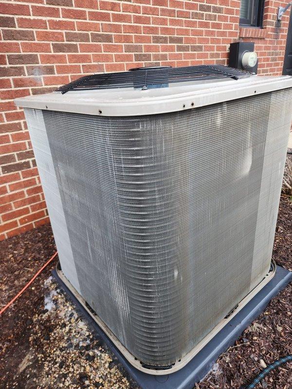 Completed preventive maintenance inspection on residential split-system air conditioning unit. Performed visual inspection of outdoor condenser unit, verified proper installation on equipment pad with adequate clearance for airflow and serviceability. Inspected condensing coil fins, fan guard assembly, and electrical disconnect. Examined indoor air handler components including compressor, refrigerant lines, electrical connections, and condensate drain pan for proper operation and signs of wear or deterioration.
