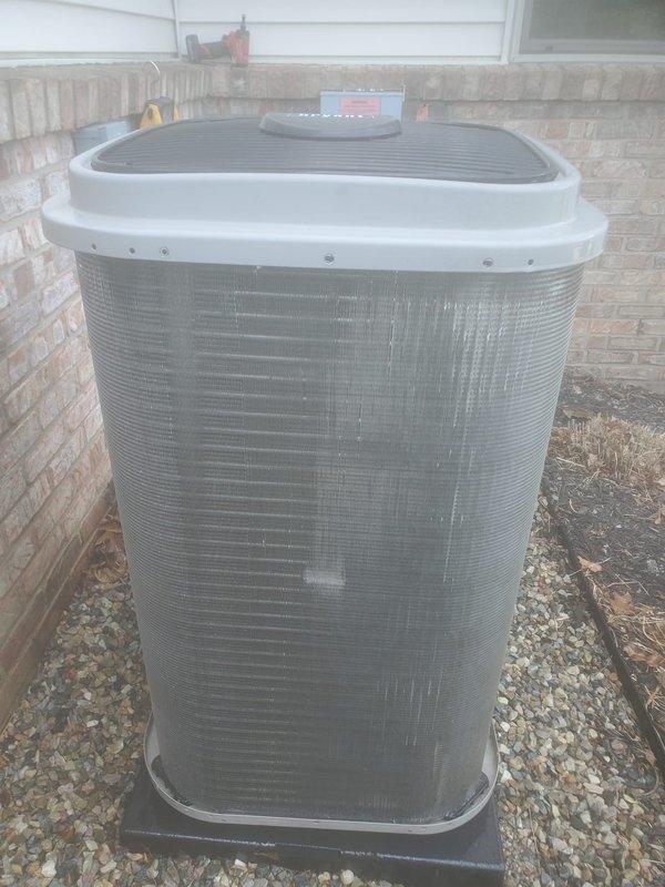 Completed scheduled air conditioning maintenance on residential cooling system. Performed comprehensive inspection of outdoor condenser unit, including examination of compressor, electrical connections, and internal components. All systems found operating within normal parameters with proper moisture levels observed on evaporator components, indicating adequate refrigerant cycle function.