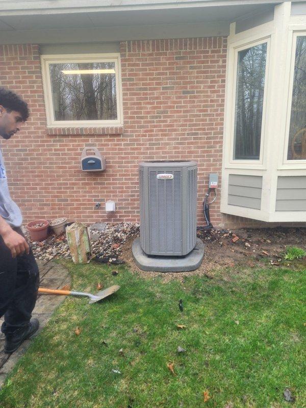 Responded to customer concern regarding outdoor Lennox unit not sitting level on concrete pad. Assessed unit positioning and verified complaint using spirit level placed on top of equipment cabinet. Successfully releveled air conditioning unit to proper specifications, ensuring stable operation and proper refrigerant flow through the system.