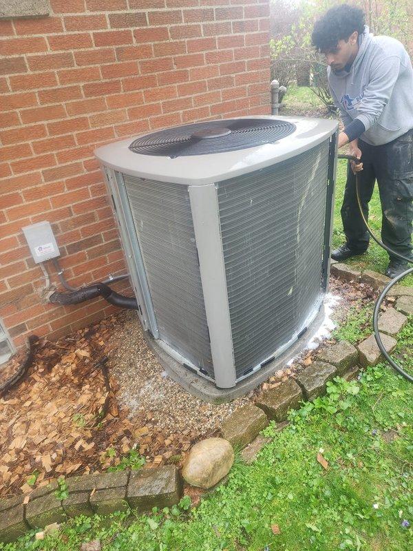 Completed maintenance service on outdoor A/C condenser unit including releveling the equipment pad with pea gravel and brick pavers to ensure proper stability and prevent future settling. Performed standard preventive maintenance inspection of compressor, condenser coils, refrigerant lines, and electrical connections while unit was accessed.