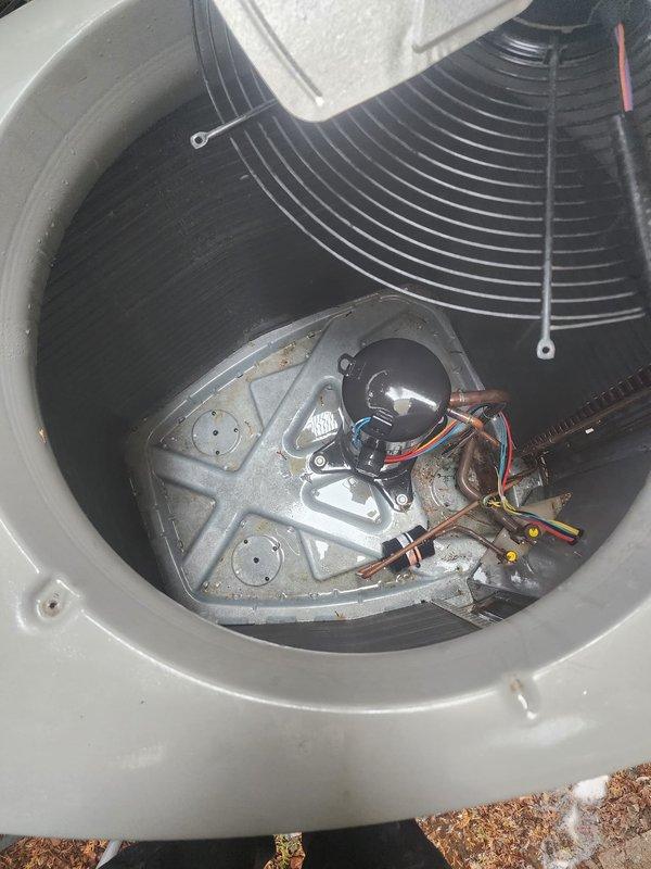 Completed routine A/C maintenance on outdoor condensing unit. Performed comprehensive system inspection including visual assessment of condenser coils, compressor, capacitor, electrical connections, and refrigerant lines. All components found to be operational with normal wear patterns consistent with system age. Unit cycling properly with adequate airflow through condenser coils.