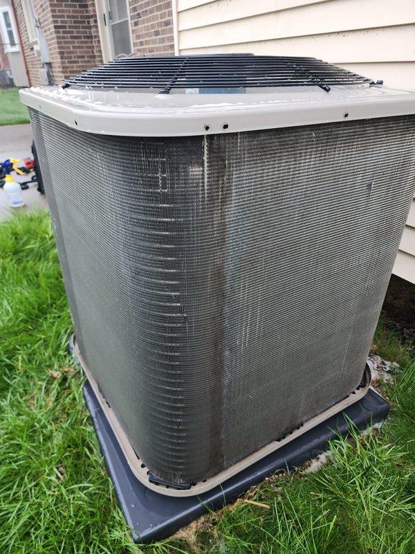 Completed scheduled air conditioning maintenance on residential cooling system. Performed comprehensive inspection of outdoor condenser unit, including examination of cabinet, coil fins, and compressor operation. Inspected indoor evaporator coil assembly, drain pan, and refrigerant lines for proper condition and function. All components operating within normal parameters. System tested and confirmed cooling properly.