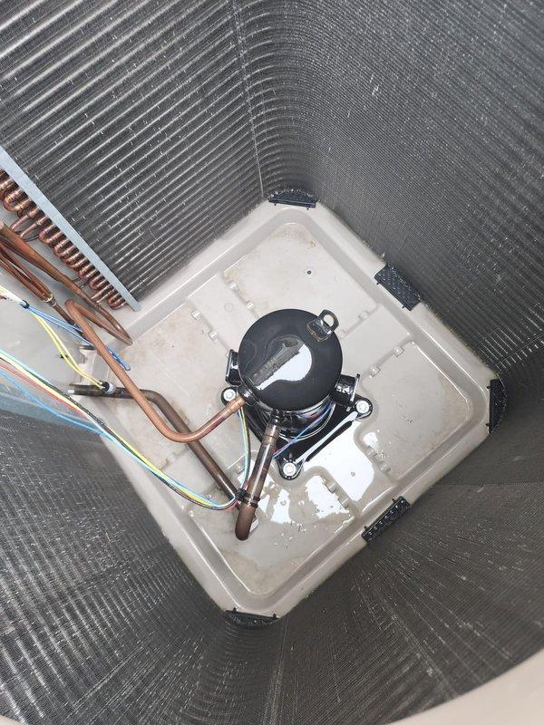 Completed scheduled air conditioning maintenance on residential cooling system. Performed comprehensive inspection of outdoor condenser unit, including examination of cabinet, coil fins, and compressor operation. Inspected indoor evaporator coil assembly, drain pan, and refrigerant lines for proper condition and function. All components operating within normal parameters. System tested and confirmed cooling properly.