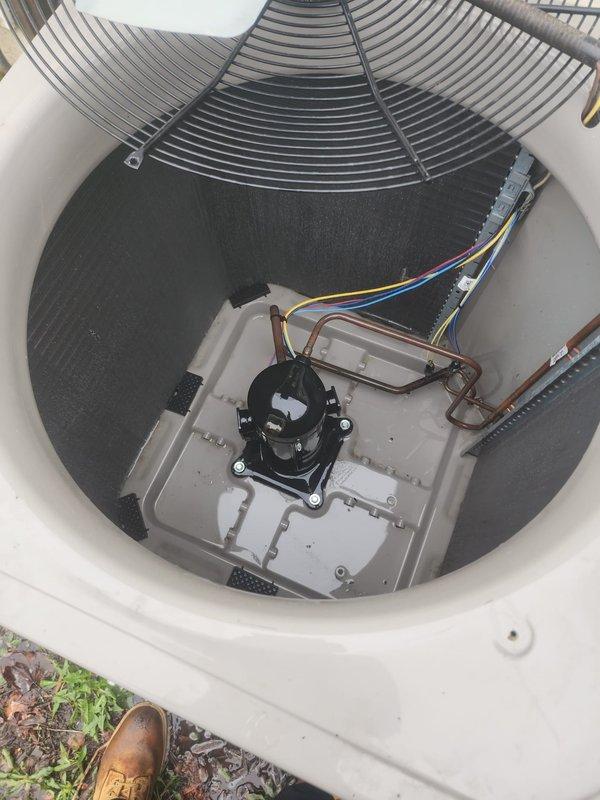 Completed scheduled air conditioning maintenance on outdoor condensing unit. Performed comprehensive system inspection including visual examination of compressor, refrigerant lines, electrical connections, and condenser fan assembly. All components found to be in operational condition with protective grille and housing intact. Unit accessible and functioning properly at time of service.