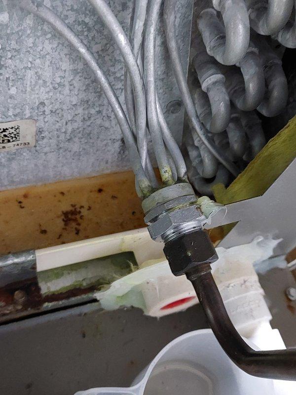 Responded to no cooling complaint on air conditioning system. Upon inspection, measured and assessed air handler unit and ductwork in mechanical space. Verified refrigerant line connections and insulation integrity. System restored to proper cooling operation.