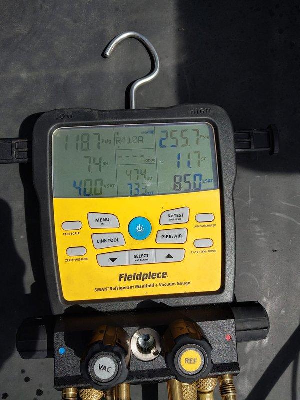 Completed scheduled preventive maintenance on rooftop package unit #309. Performed system diagnostics using refrigerant manifold gauge set, recording operating pressures and temperatures to verify proper refrigerant charge and system performance. All readings were within manufacturer specifications. Inspected condensing unit components, refrigerant line insulation, and electrical connections for proper operation and wear.