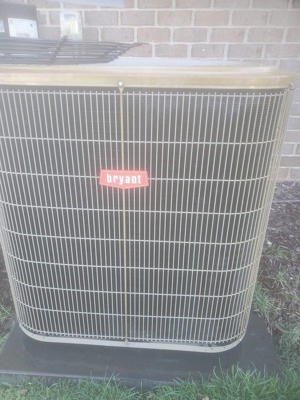 Completed scheduled prepaid maintenance on Bryant air conditioning system. Performed comprehensive tune-up including inspection of outdoor condenser unit and indoor condensate pump assembly. System operational and cooling properly at time of service. Documentation photos taken of equipment condition.