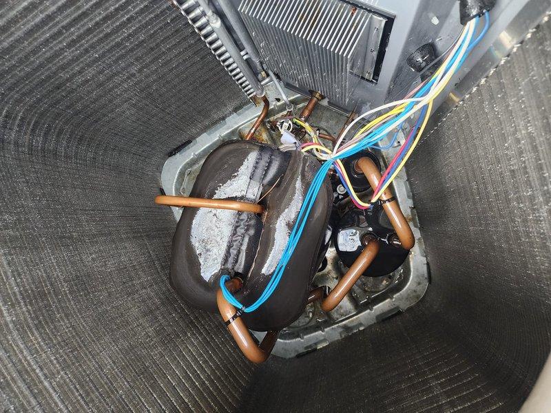 Completed scheduled prepaid maintenance tune-up on residential cooling system. Performed comprehensive inspection of outdoor condensing unit and indoor evaporator coil assembly. System operating properly with normal frost accumulation observed on refrigerant suction line, indicating adequate cooling cycle performance. All electrical connections, refrigerant lines, and heat exchanger components inspected and found in satisfactory working condition.