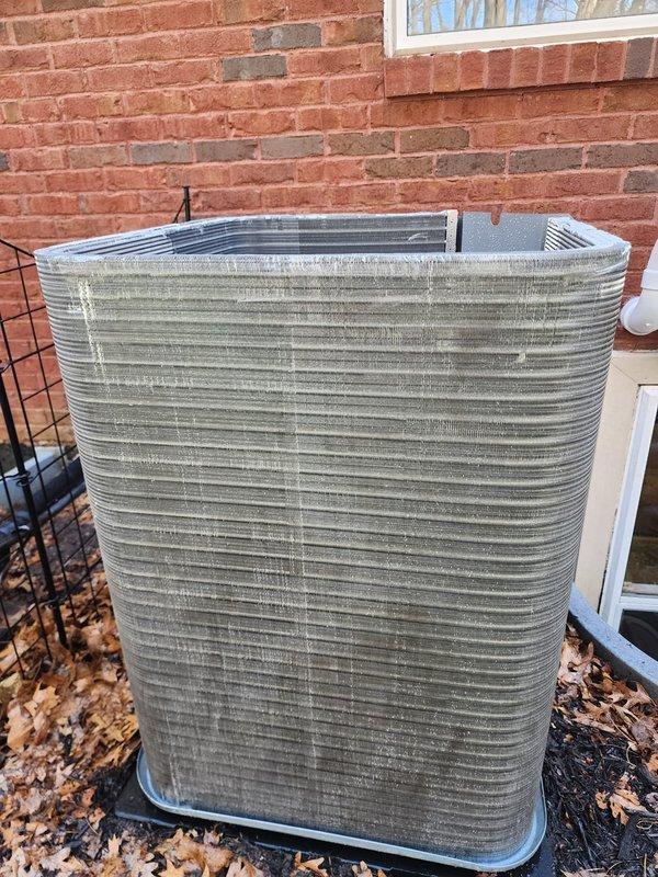 Completed routine air conditioning maintenance on outdoor condensing unit. Performed comprehensive inspection of compressor, condenser coils, and refrigerant lines. Verified proper operation of all mechanical components. Cleaned debris and leaves from surrounding area of unit. Inspected electrical connections and refrigerant line integrity. All components found to be in good working condition with no issues identified. System operating within normal parameters.