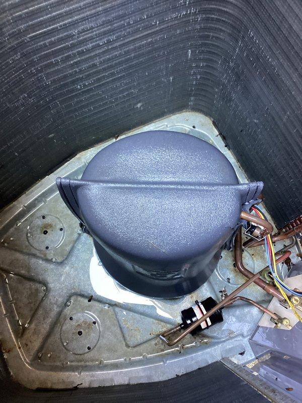 Completed scheduled maintenance on residential air conditioning system. Performed comprehensive inspection of outdoor condensing unit and internal components, including compressor assembly, refrigerant lines, and electrical connections. Unit found operating within normal parameters with all components functioning properly. Documented equipment condition through photographic records for service history.