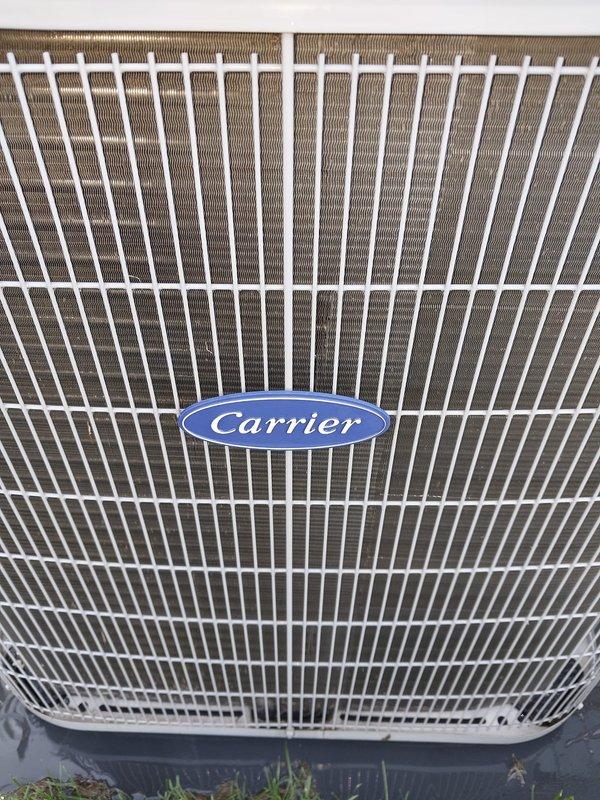 Completed preventive maintenance service on Carrier outdoor condensing unit. Performed standard cooling season inspection including visual examination of condenser coil fins, compressor assembly, refrigerant lines, and drain pan condition. Unit operational with no immediate service needs identified at time of inspection.