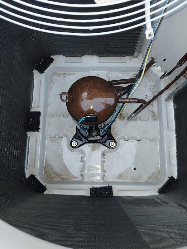 Completed preventive maintenance service on Carrier outdoor condensing unit. Performed standard cooling season inspection including visual examination of condenser coil fins, compressor assembly, refrigerant lines, and drain pan condition. Unit operational with no immediate service needs identified at time of inspection.