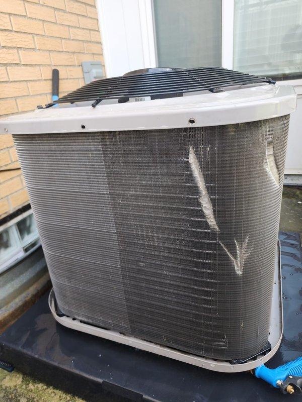Completed comprehensive pre-season air conditioning tune-up on a four-year-old residential split system. Performed standard maintenance protocol including inspection of outdoor condenser unit with heat exchanger coils found in good condition with minimal debris accumulation, verified structural integrity of cabinet and fan grille assembly, and examined indoor air handler components in attic space. Inspected refrigerant line insulation, electrical connections, and control wiring with all components found operating within normal parameters and system deemed ready for summer cooling season.