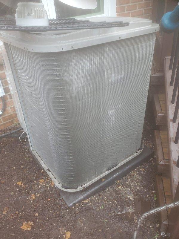 Completed annual preventative maintenance tune-up on residential cooling system per maintenance plan. Performed comprehensive inspection of outdoor condenser unit and indoor evaporator coil assembly, checked all refrigerant lines and electrical connections, verified proper system operation and airflow. System found operating within normal parameters with no deficiencies noted; all components functioning properly at time of service.