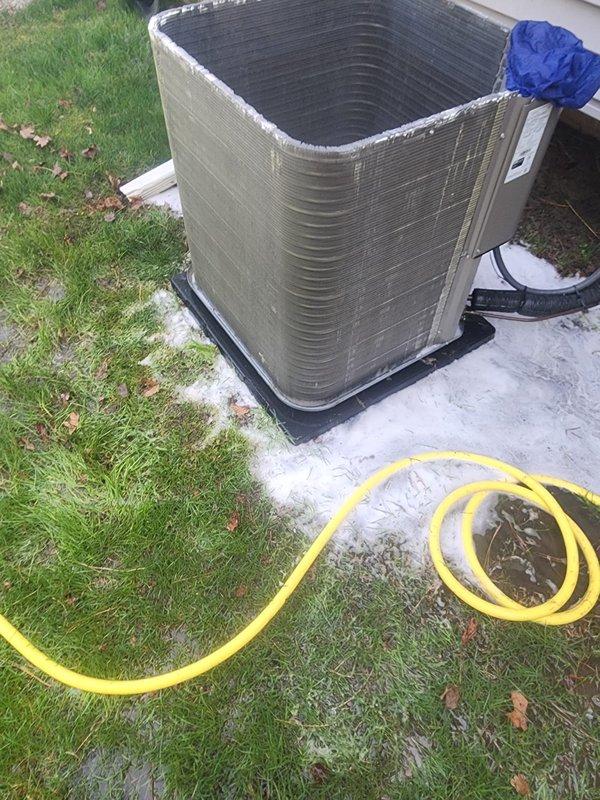 Completed scheduled preventive maintenance on residential air conditioning system. Performed thorough inspection of outdoor condensing unit, including compressor assembly and condenser coil cleaning. Observed moderate corrosion on compressor mounting plate and debris accumulation in coil fins, which were addressed during service to ensure optimal system performance and efficiency for the cooling season.