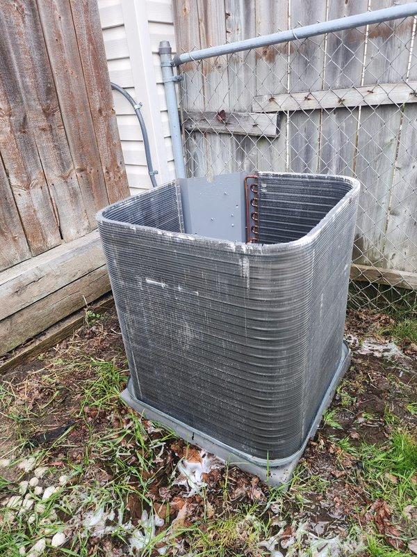 Completed scheduled prepaid maintenance tune-up on residential cooling system. Performed comprehensive inspection of outdoor condenser unit, verified proper operation of all components including compressor, fan motor, and refrigerant lines. System tested and confirmed working properly with no immediate service needs identified. Noted minor rust staining on condenser pan and exterior weathering consistent with normal outdoor exposure. All mechanical and electrical components functioning within normal parameters.